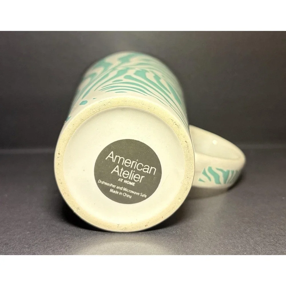 American Atelier Wild Heritage Zebra Pattern Large Mug Cup Turquoise White - Picture 6 of 6